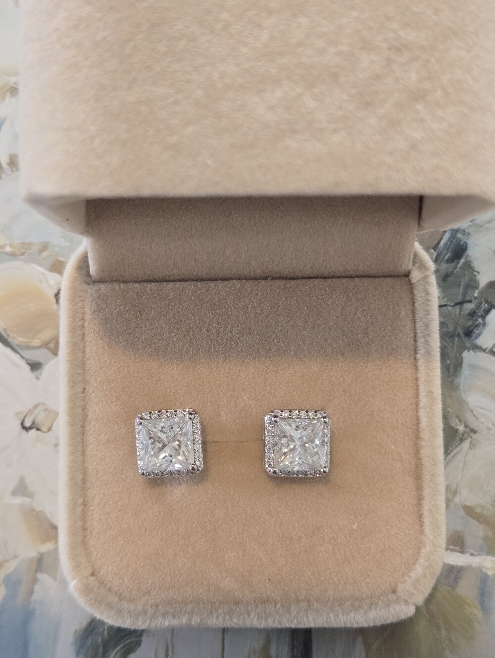 Moissanite 3 Carat 925 Sterling Silver Square halo earrings